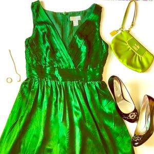 100% Silk Dark Emerald Green Evening Gown.